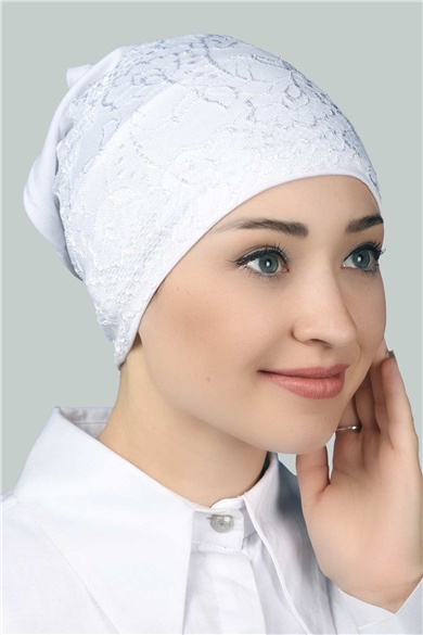 Lace Bonnet Scarf Plain - White