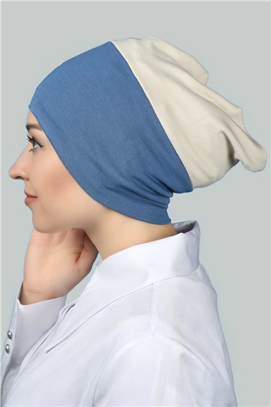 Instant Practical Snap-On Double Colored Hijab Bonnet - Light Jeniz - Cream