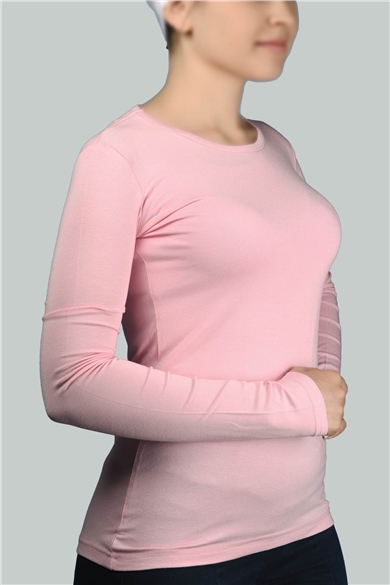 Long Sleeve Crew Neck Lycra Combed Cotton Womens Body - Light Pink