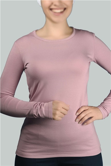 Long Sleeve Crew Neck Lycra Combed Cotton Womens Body - Dark Pink